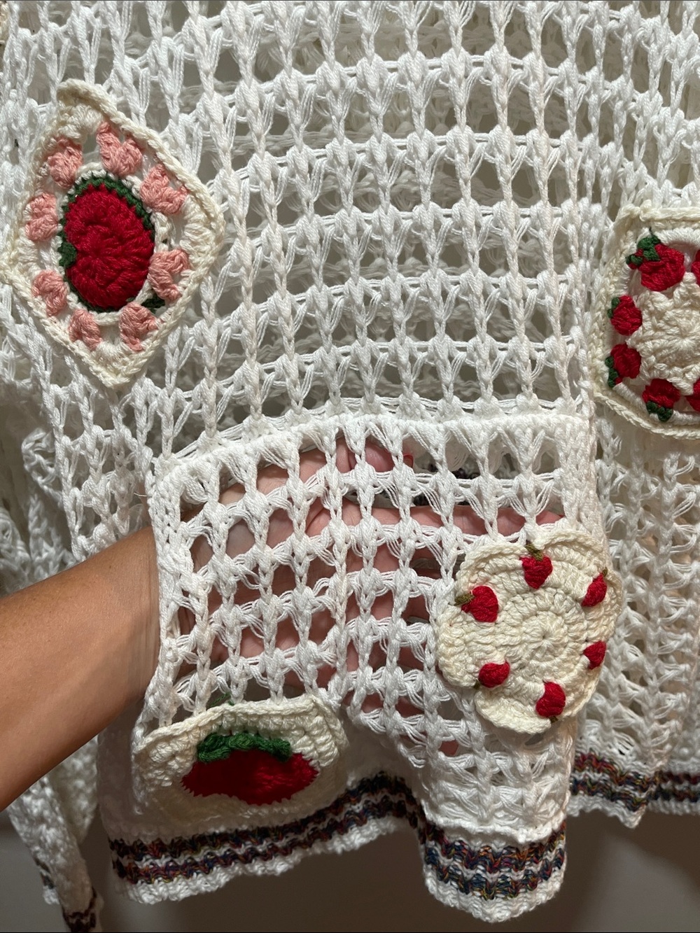 NWOT POL Cream Crochet Pullover w/ Patchwork Appliqués - Picture 5 of 10